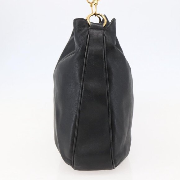 GUCCI Bamboo Shoulder Bag Leather Black Gold Auth - Picture 4 of 15